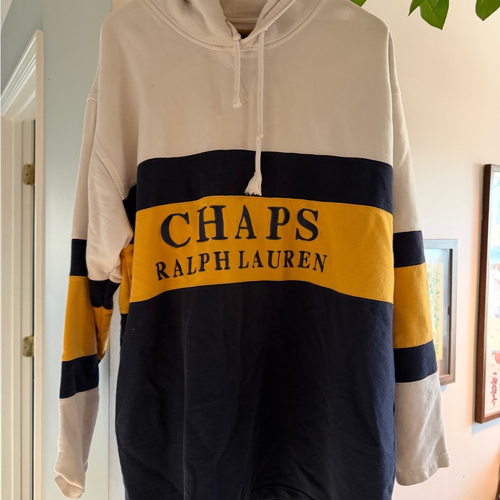 Ralph Lauren Colorblock Pullover Hoodie in Navy, Yellow & White